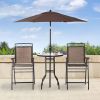 Patio Bar Set for 2 with 6 Adjustable Tilt Umbrella Brown Outdoor Bistro Set Folding Chairs