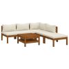 Garden Lounge Set Cream Solid acacia wood 6 Piece Set Modular