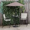 4 Piece Outdoor Bar Set with 2 Folding Chairs, Adjustable Umbrella and Wave Textured Tempered Glass Table, Cream White