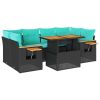 7 Piece Patio Sofa Set with Cushions Black Poly Rattan