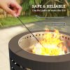 Round Fire Pit with Fire Poker, Portable Wood Burning Firepit with Ash Tray and Hairpin Legs, Outdoor Fireplace, Black