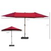 Outsunny Patio Umbrella 15' Steel Rectangular Outdoor Double Sided Market with base, Sun Protection & Easy Crank for Deck Pool Patio, Wine Red