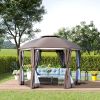 Brown Steel Gazebo Paradise: 12x12 Party Tent with Double Roof, Curtains & Netting
