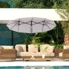 9.5' Double-Sided Patio Umbrella, Large Outdoor Market Umbrella with Push Button Tilt, Crank, 12 Ribs, for Garden, Deck, Pool