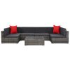 Sofa Set Grey rattan, Dark grey cushion, Red pillow
