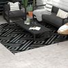 Portable Patio Mat Reversible Black & Gray Geometric Outdoor Rug 8x10 with Carry Bag for RV Camping