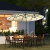 Double-sided Patio Umbrella, 9.7' Outdoor Umbrella with Tilt and Crank, LED Solar Light and 12 Ribs, Cream White