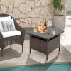 Patio Square Wicker Side Table with Umbrella Hole  outdoor coofee table for Yard Garden Poolside