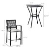 3pcs Patio Bar Set with Soft Cushion, Rattan Wicker Outdoor Furniture Set for Backyards, Lawn, Deck, Poolside