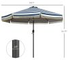 Garden Umbrella: 9ft, Blue Stripe with Tilt Crank and Ruffled Design for Deck and Pool Shade|
