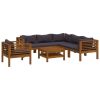 Wooden Lounge Set Dark Grey Cushions