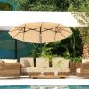 Double-sided Patio Umbrella 9.5' Outdoor Market Umbrella with Push Button Tilt & Crank, 3 Air Vents & 12 Ribs, for Garden, Deck, Pool, Brown
