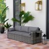 3 Seater Wicker Sofa with Side Trays, Outdoor Patio Couch with 6" Thick Back Cushions, Deep Seating, Mixed Gray