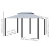 10' x 13' Outdoor Soft Top Gazebo Pergola with Curtains, 2-Tier Steel Frame Gazebo for Patio, Sage Gray