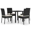 Dining Set Black, Cream Poly rattan, powder-coated steel, glass