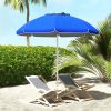5.7' Beach Umbrella with Tilt Adjustable Height, Cup Holders Hook Vent Ruffles for Travel Blue