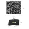 Portable Patio Mat Reversible Black & Gray Geometric Outdoor Rug 8x10 with Carry Bag for RV Camping