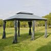 10' x 13' Outdoor Soft Top Gazebo Pergola with Curtains, 2-Tier Steel Frame Gazebo for Patio, Sage Gray