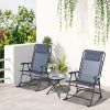 3 Piece Outdoor Rocking Bistro Set, Patio Folding Chair Table Set with Glass Coffee Table for Yard, Patio, Deck, Backyard, Grey