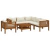 Garden Lounge Set Cream Solid acacia wood, 100% polyester