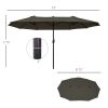 15ft Double-Sided Patio Umbrella Outdoor Market Extra Large Gray with Crank for Deck Lawn Backyard Pool