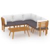 Garden Lounge Set Acacia wood with dark grey and white cushions
