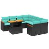 9 Piece Patio Sofa Set with Cushions Black Poly Rattan