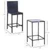 Wicker Bar Set, 3-Piece Outdoor Counter Height with Glass Top Table & Stools, All-Weather - Black