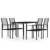 Dining Set Black Powder-coated steel, glass, PVC hollow rattan