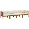 Garden Lounge Set Cream Solid acacia wood with polyester fabric
