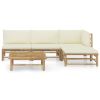 Garden Lounge Set Cream White Bamboo, Polyester 5-Piece Set