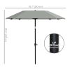 7.6FT Aluminum Patio Umbrella Parasol 8 Ribs Outdoor Market Umbrella with Crank, Push Button Tilt for Deck, Backyard and Lawn, Light Grey