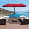 Outsunny Patio Umbrella 15' Steel Rectangular Outdoor Double Sided Market with base, Sun Protection & Easy Crank for Deck Pool Patio, Wine Red