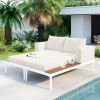 TOPMAX Modern Outdoor Daybed Patio Metal Daybed with Wood Topped Side Spaces for Drinks, 2 in 1 Padded Chaise Lounges for Poolside, Balcony, Deck