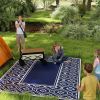 Reversible Outdoor Rug, Waterproof Plastic Straw with Carry Bag, 9' x 12', Blue & White Gourd Border