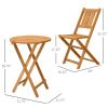 3-Piece Patio Bistro Set, Folding Acacia Wood Bistro, Set Outdoor Square Table Two Chair, Slatted Finish, Teak, Natural