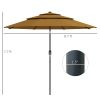 9FT 3 Tiers Tan Outdoor Patio Umbrella with Crank Push Button Tilt for Deck Backyard Lawn Sun Shade