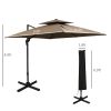 10ft Offset Patio Umbrella with Base, Double Top Hanging Aluminum Cantilever Umbrella with 360-degree Rotation, Easy Tilt, 8 Ribs, Crank, Cross Base