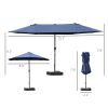 Patio Umbrella 15' Steel Rectangular Outdoor Double Sided Market with base, UV Sun Protection & Easy Crank for Deck Pool Patio, Dark Blue