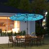 Double-sided Patio Umbrella, 9.7' Outdoor Umbrella with Tilt and Crank, LED Solar Light and 12 Ribs, Light Blue
