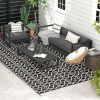 Outdoor Rug 9'x18' Reversible, RV Camping, Black & White Clover, Portable Design