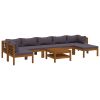 Wooden Lounge Set Dark Grey Solid Acacia Wood, 100% Polyester Fabric