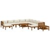 Garden Lounge Set Cream Solid acacia wood, 100% polyester fabric