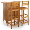 Garden Bar Set Natural Wood Solid Acacia Wood Compact Footrest