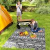 Reversible Outdoor Rug, Waterproof Plastic Straw with Carry Bag, 6' x 9', Black & White Geometric Wall