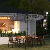 Double-sided Patio Umbrella, 9.7' Outdoor Umbrella with Tilt and Crank, LED Solar Light and 12 Ribs, Gray
