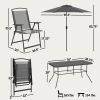 8 Piece Outdoor Dining Set, Patio Furniture Set with Umbrella, 6 Folding Chairs, Rectangle Table and Mesh Seat, Black