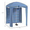 5.8' x 5.8' Blue White Stripe Cabana Umbrella with Single-top Vented Windows Ruffles Carry Bag for Outdoor Use