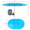 15ft Double-Sided Outdoor Umbrella with Solar Lights, UPF50+ Extra Large Aluminum Patio Umbrella with Crank, Blue