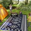 Reversible Outdoor Rug, Waterproof Plastic Straw with Carry Bag, 9' x 18', Blue & White Rhombus Patchwork